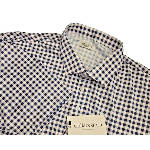 Collars & Co Other - NWT Collars & Co Mens 3XL Dress Collar Polo Shirt Navy Gingham Performance